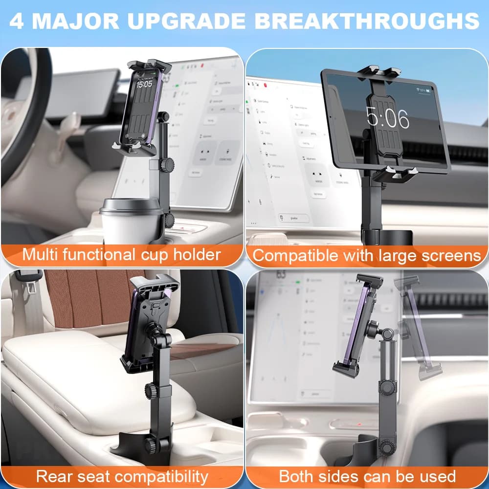 Car Phone Mount Flat Phone Mount for Cup Holders 360° adjustable For 4.7–14-inch iPhone Samsung Xiaomi smartphones and phablets