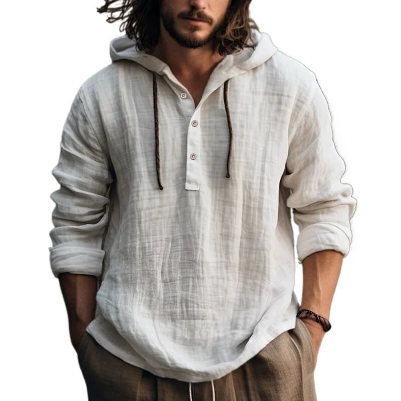 Men's Casual Linen Blend Hoodie Shirt