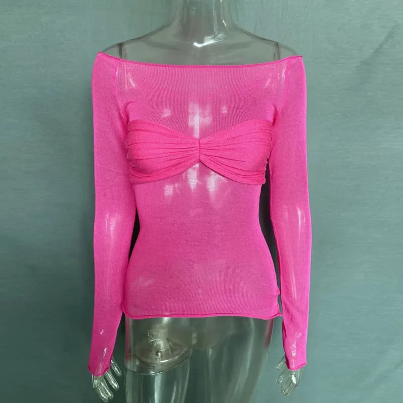 Off-Shoulder Long Sleeve Ruched Blouse