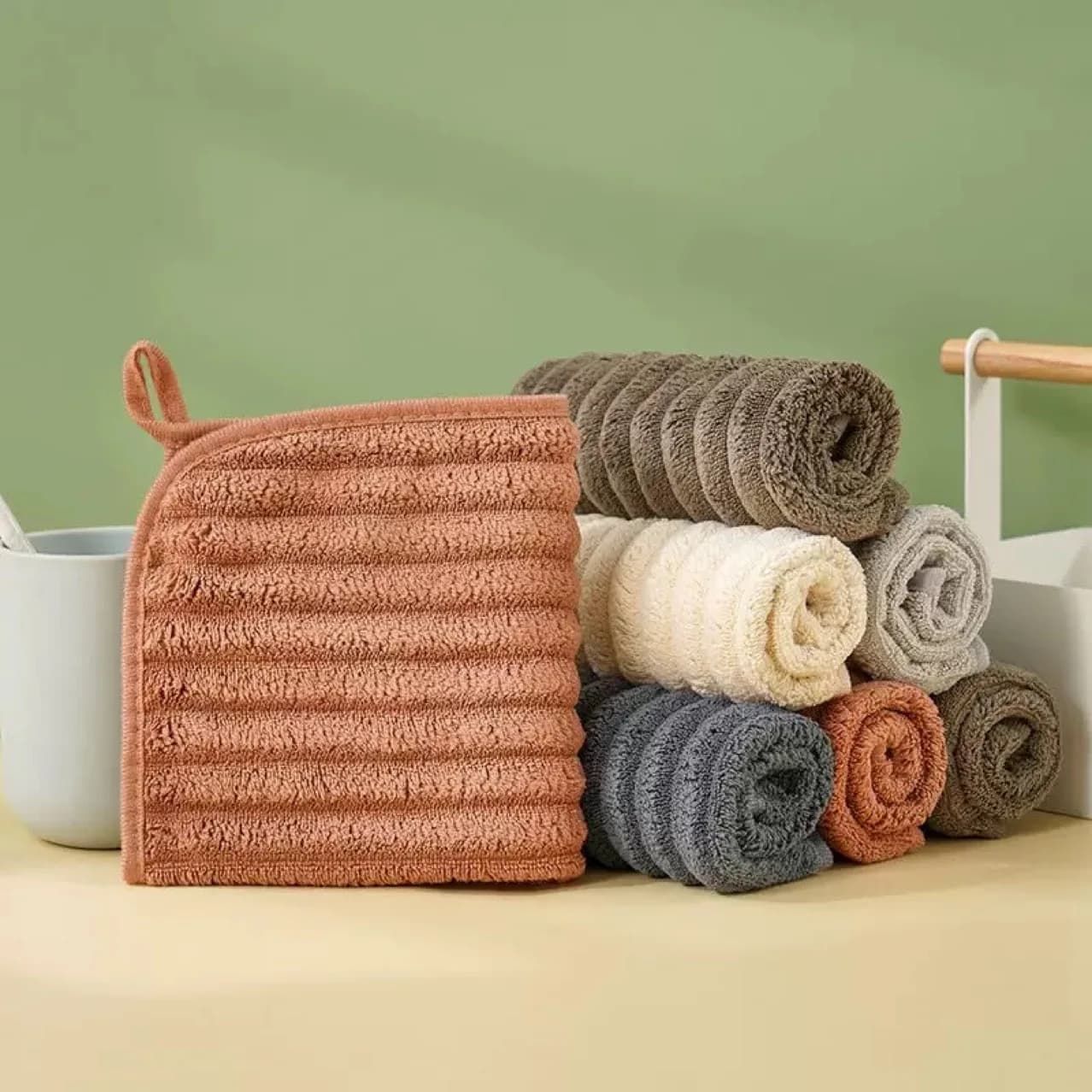 Striped Hand Towels with Hanging Loops, 5-Pack