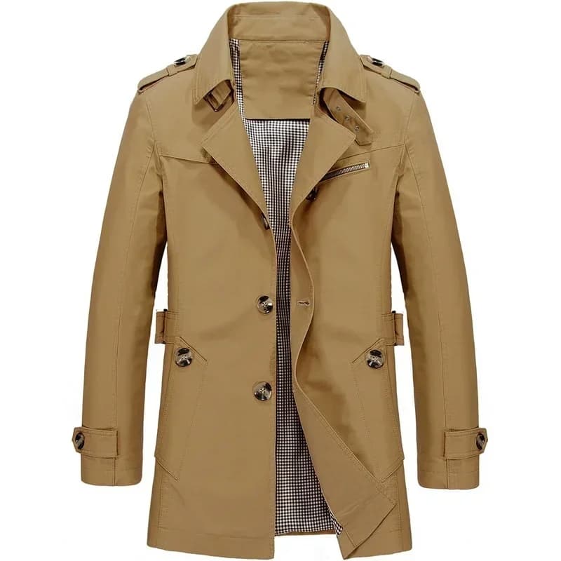 Men's Cotton Blend Windbreaker Trench Jacket