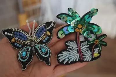 Beaded Butterfly Heart Cloth Patch