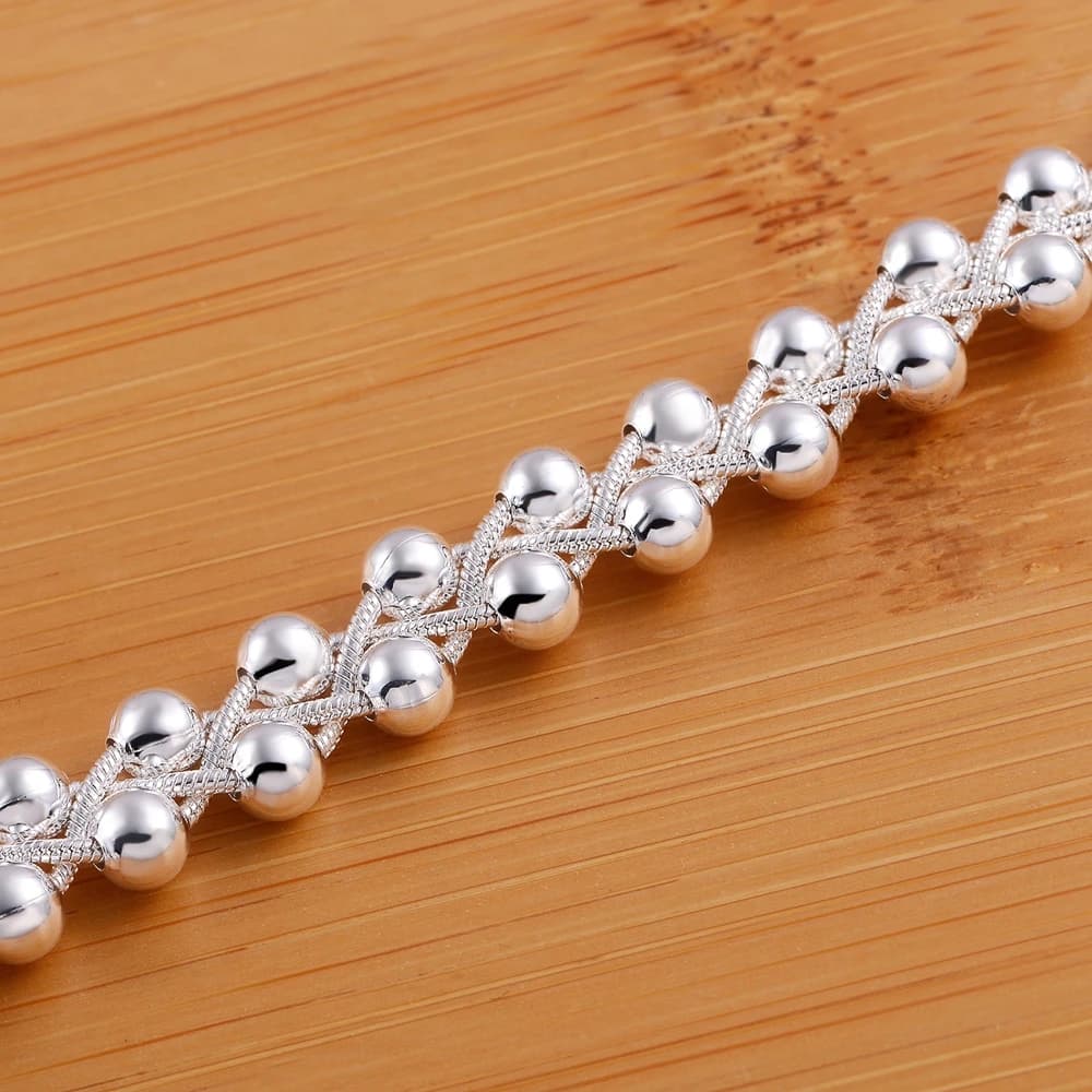 925 Sterling Silver Braided Beads Chain Bracelet