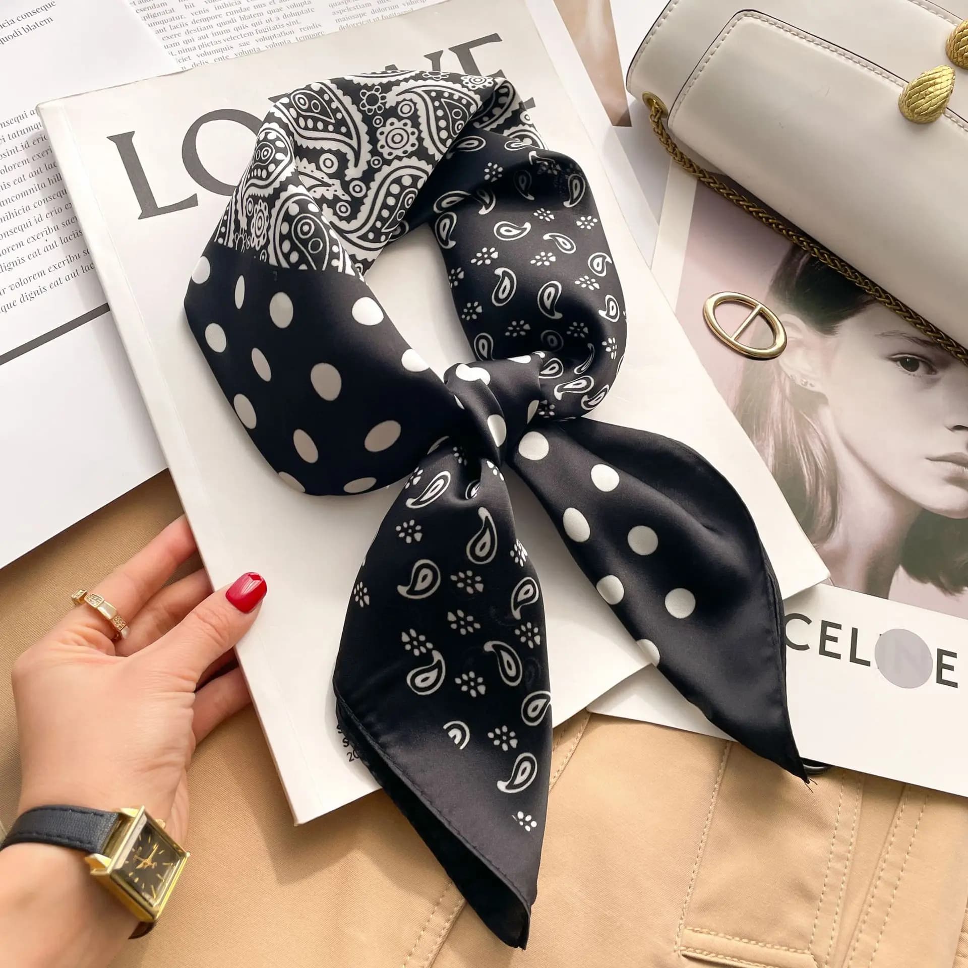 New Silk Scarf Neckerchief Women's Silk Square Scarf Purse Luxury Scarf for Women Designer Silk Headscarf SJ01