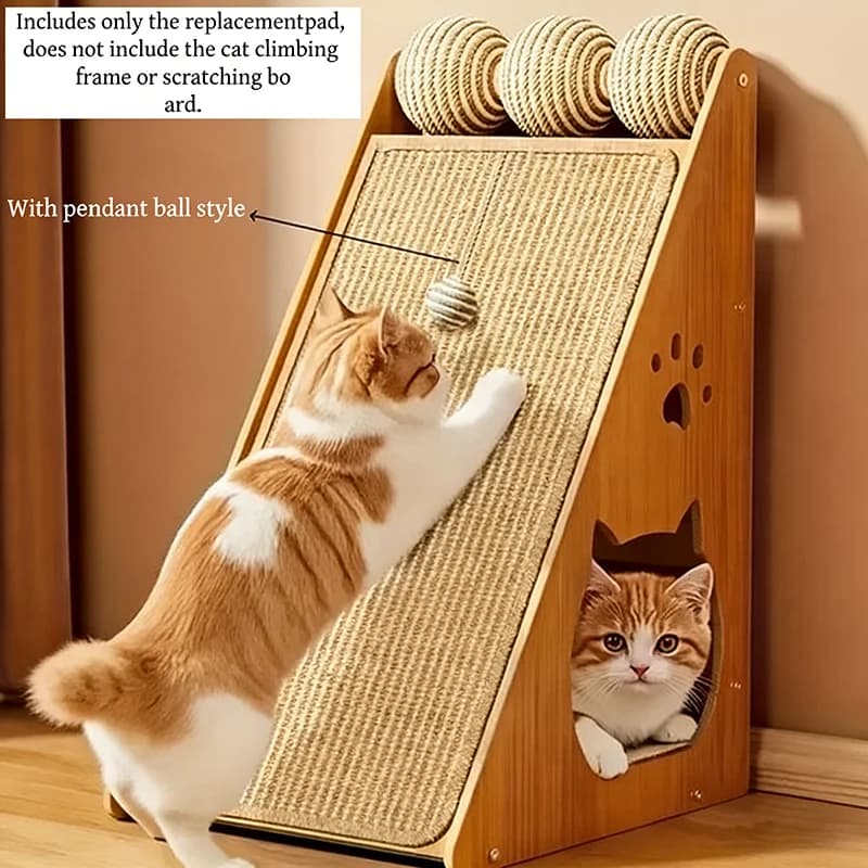 Standing Sisal Cat Scratcher with Hanging Ball, Space Saving Cat Furniture, Protect Sofa Chair Door, No Cat Tree Included