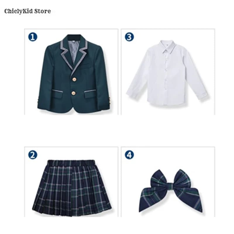 Kids Formal Uniform Blazer Pants Skirt Tie Set