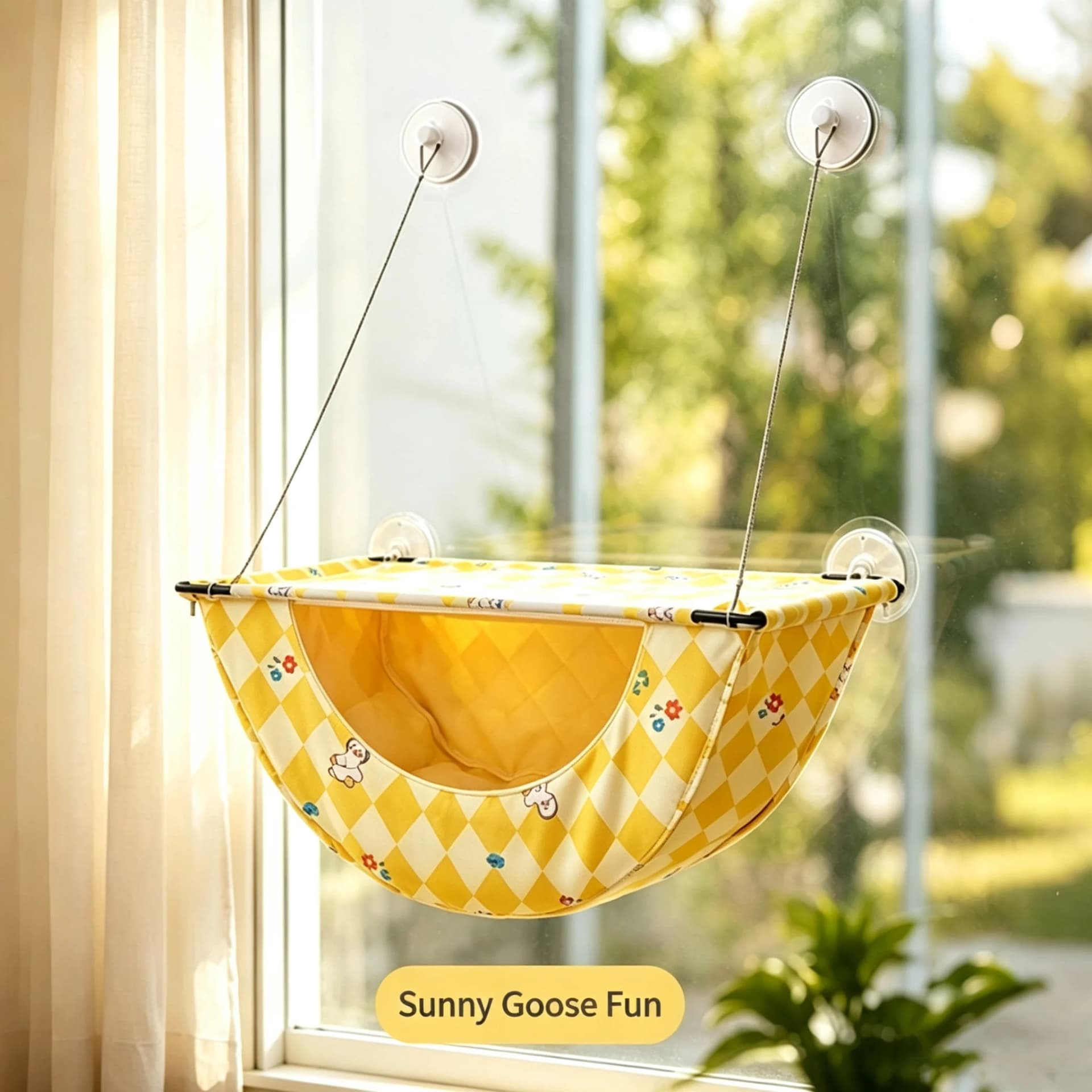 Window Suction Cup Cat Hammock with Storage