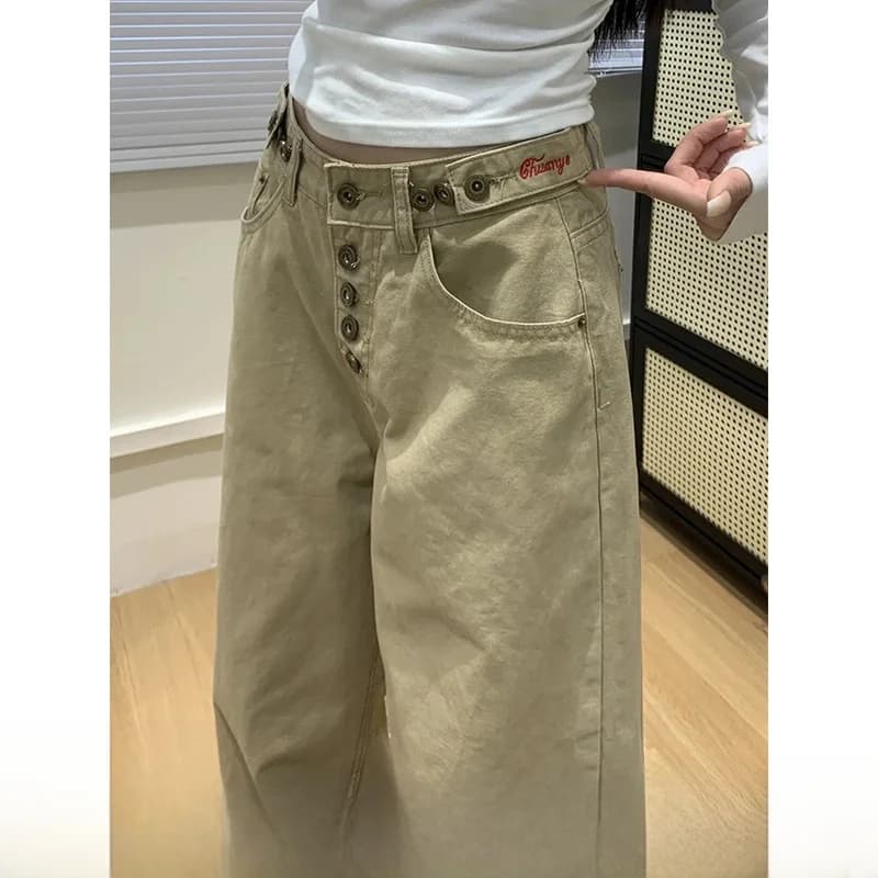 Men's Khaki Patchwork Work Pants Adjustable Waist