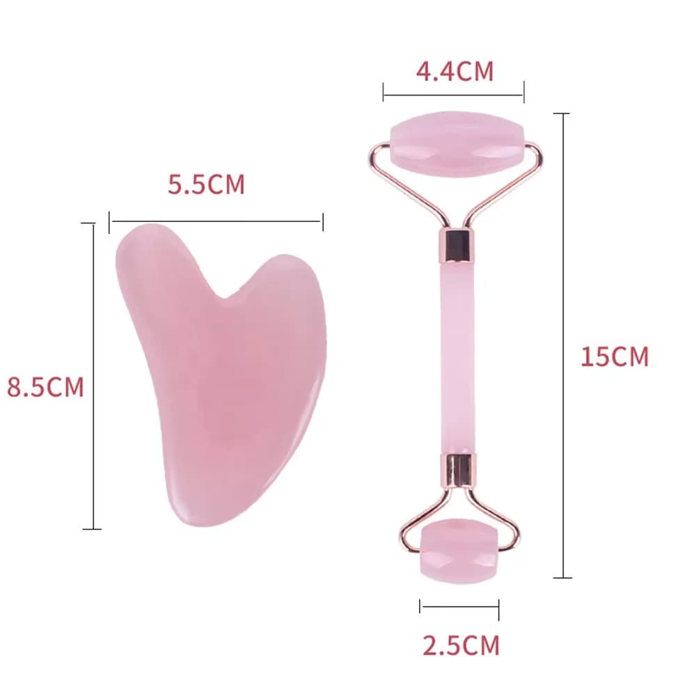 Pink Resin Jade Roller and Gua Sha Face Tool Set