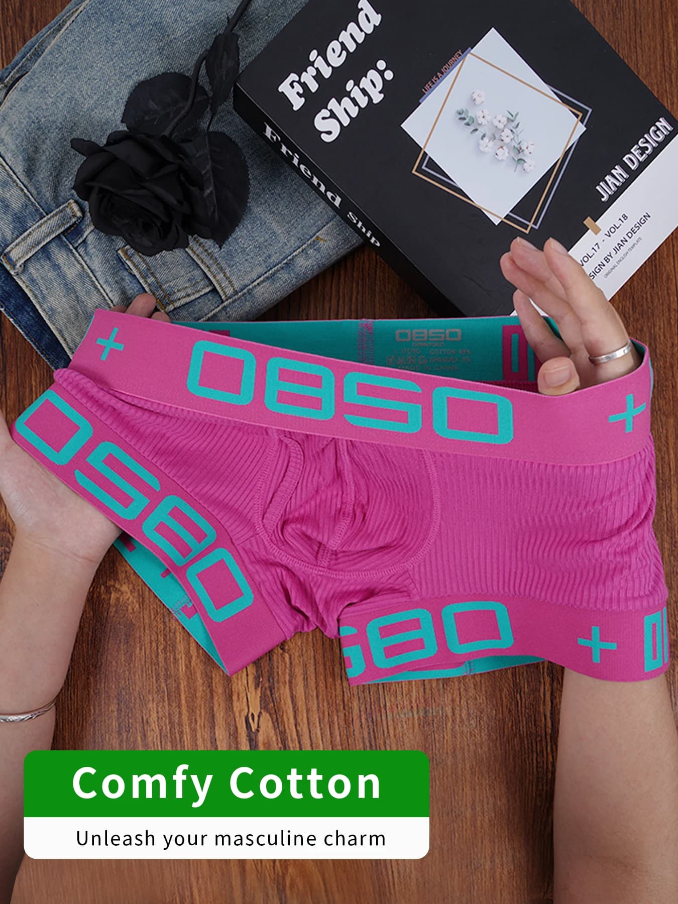 Men's Ribbed Boxer Briefs Digital Print Low Rise Stretch Soft Breathable Underwear Single & Multiple Optional