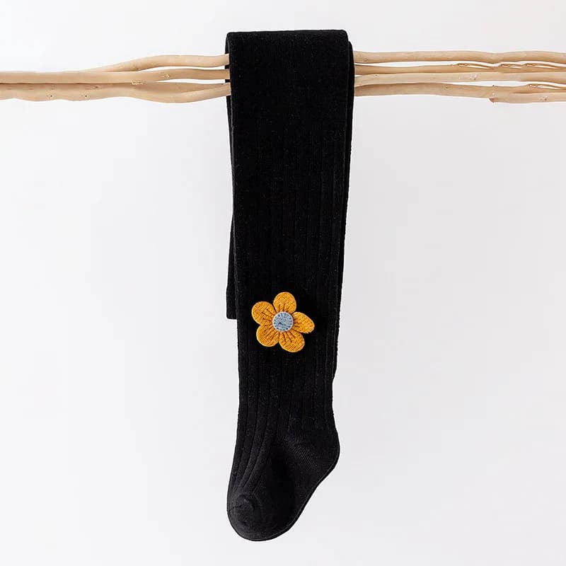 Kids Ribbed Tights With Floral Bow