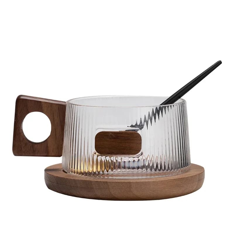 Walnut Wood Coffee Cup Set with Tray and Spoon