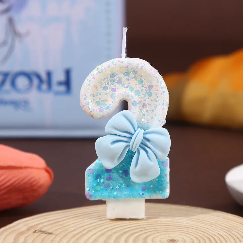 Light Blue Bow Number Candles
