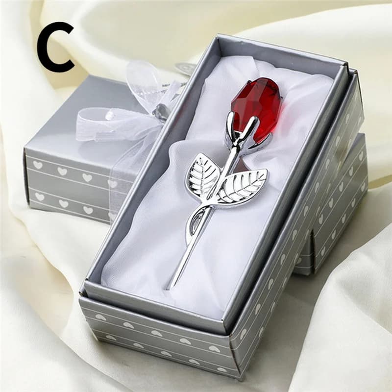 Valentine's Day Lovers' Gift X'mas Favors Souvenir Crystal Glass Rose Flower Figurines Craft Home Wedding Decoration Ornaments