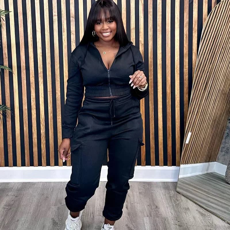 Women's Hooded Bomber Tracksuit with Cargo Joggers