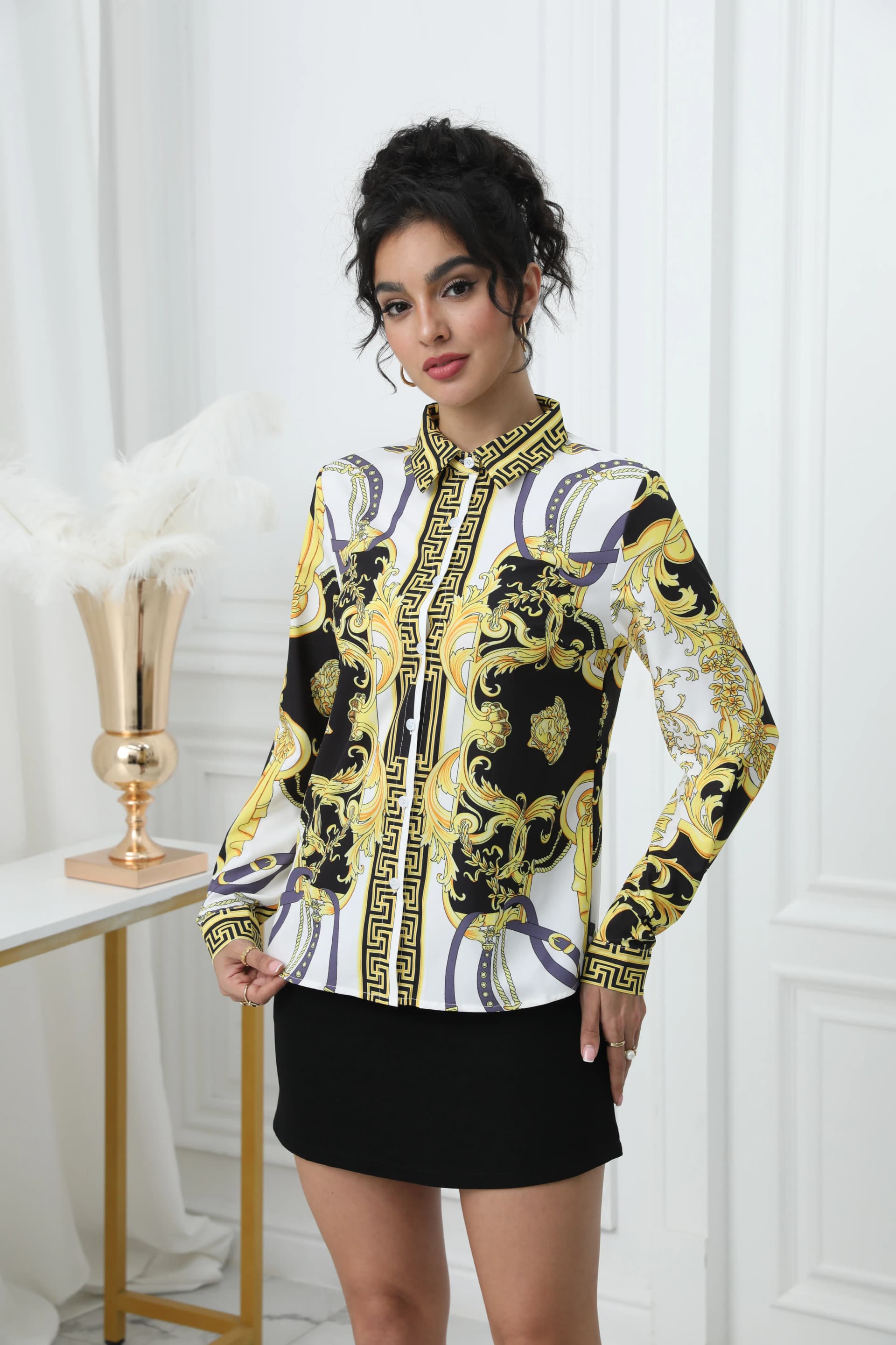 Fashion France Style Ladies Shirts New Elegant Women Blouses Fashion Printed Long Sleeve Button-Down Tops Blusa Mujer