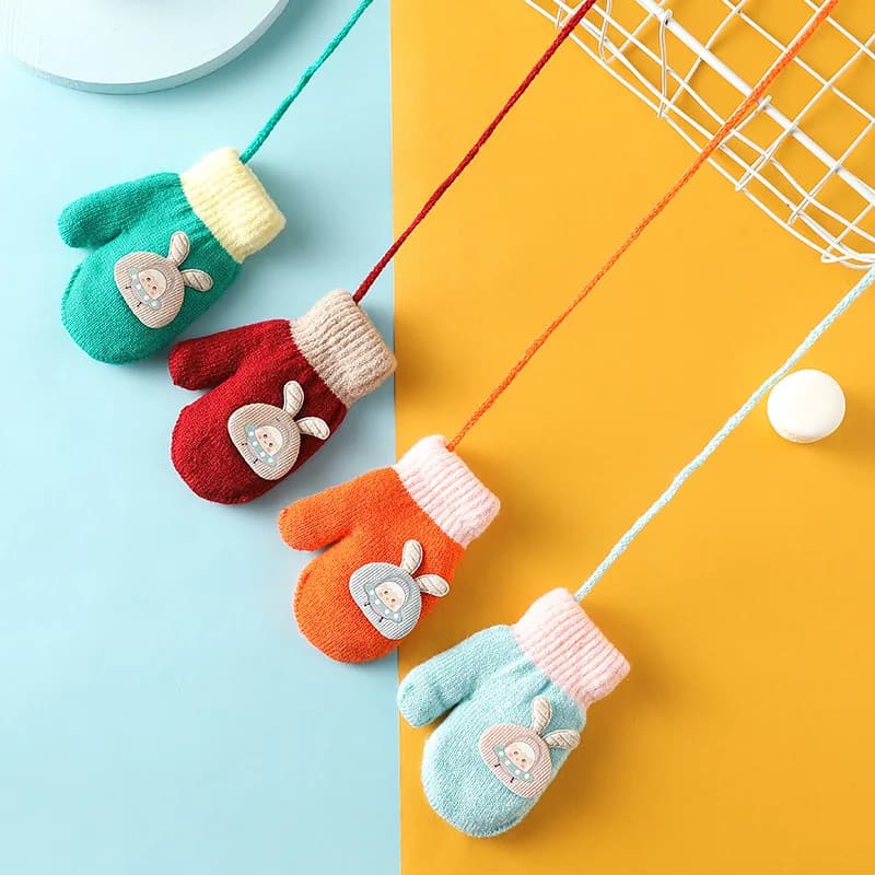 Toddler Knit Mittens with String