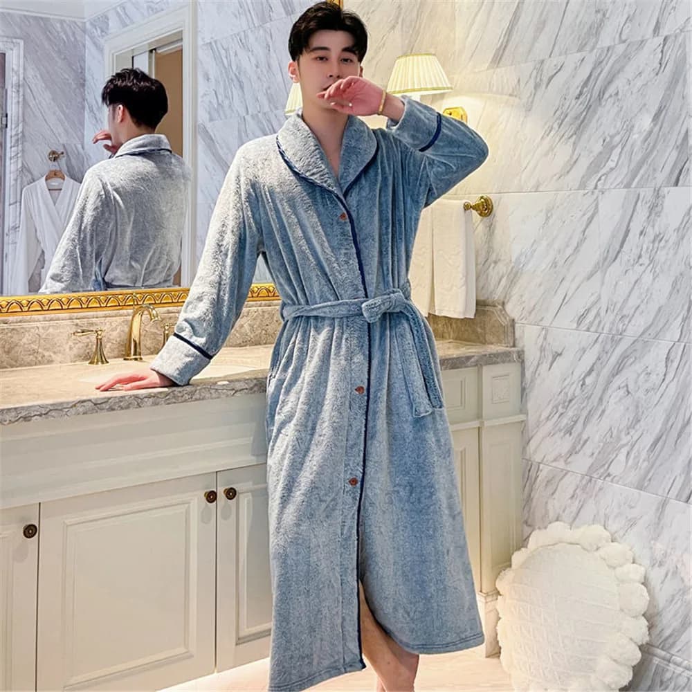 Flannel Button Nightgown Robe