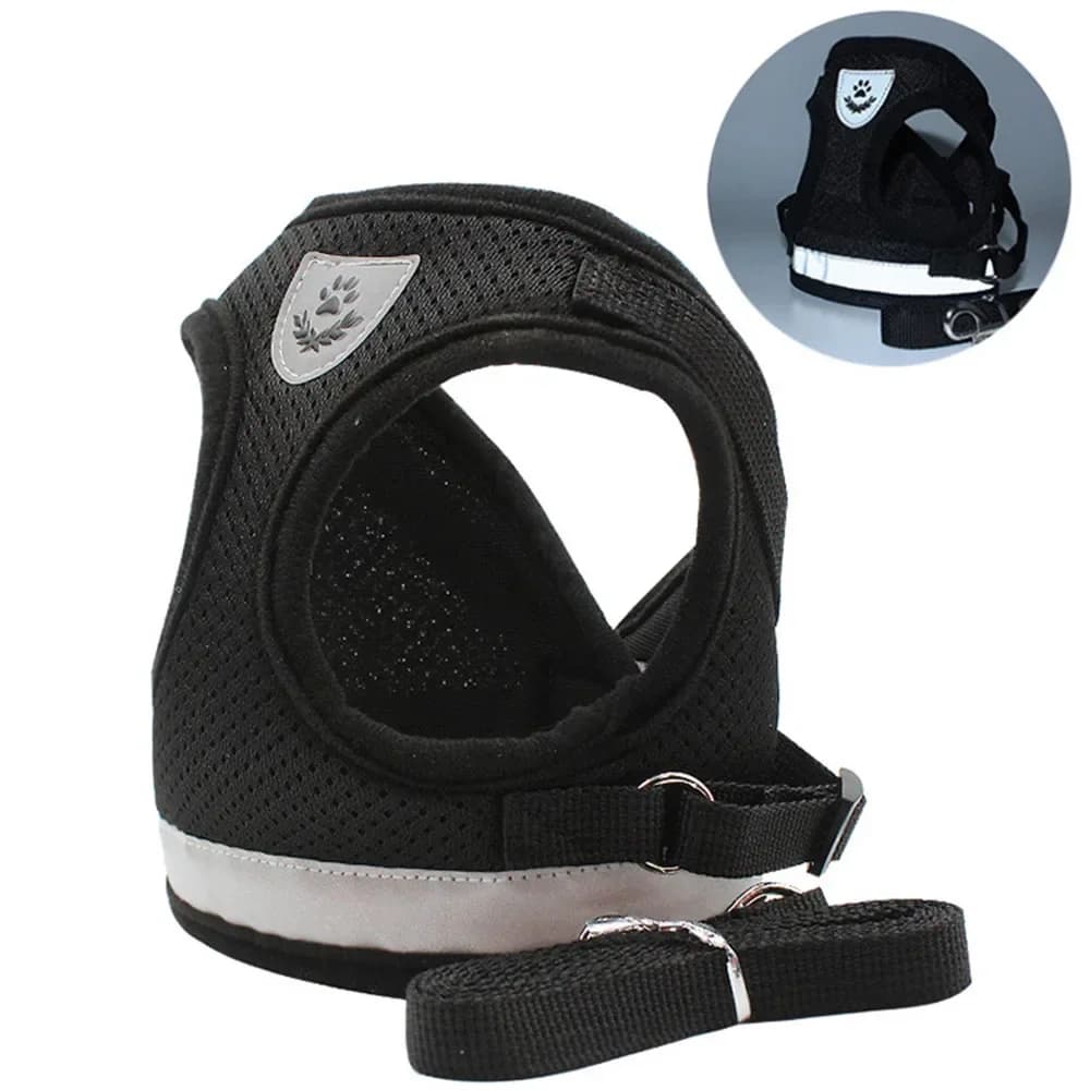 Adjustable Reflective Mesh Dog and Cat Harness with Leash