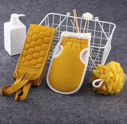 Fashion Bath Towel 3-Piece Set Includes Back Scrubber, Bath Glove and Shower Bath Sponge Loofah