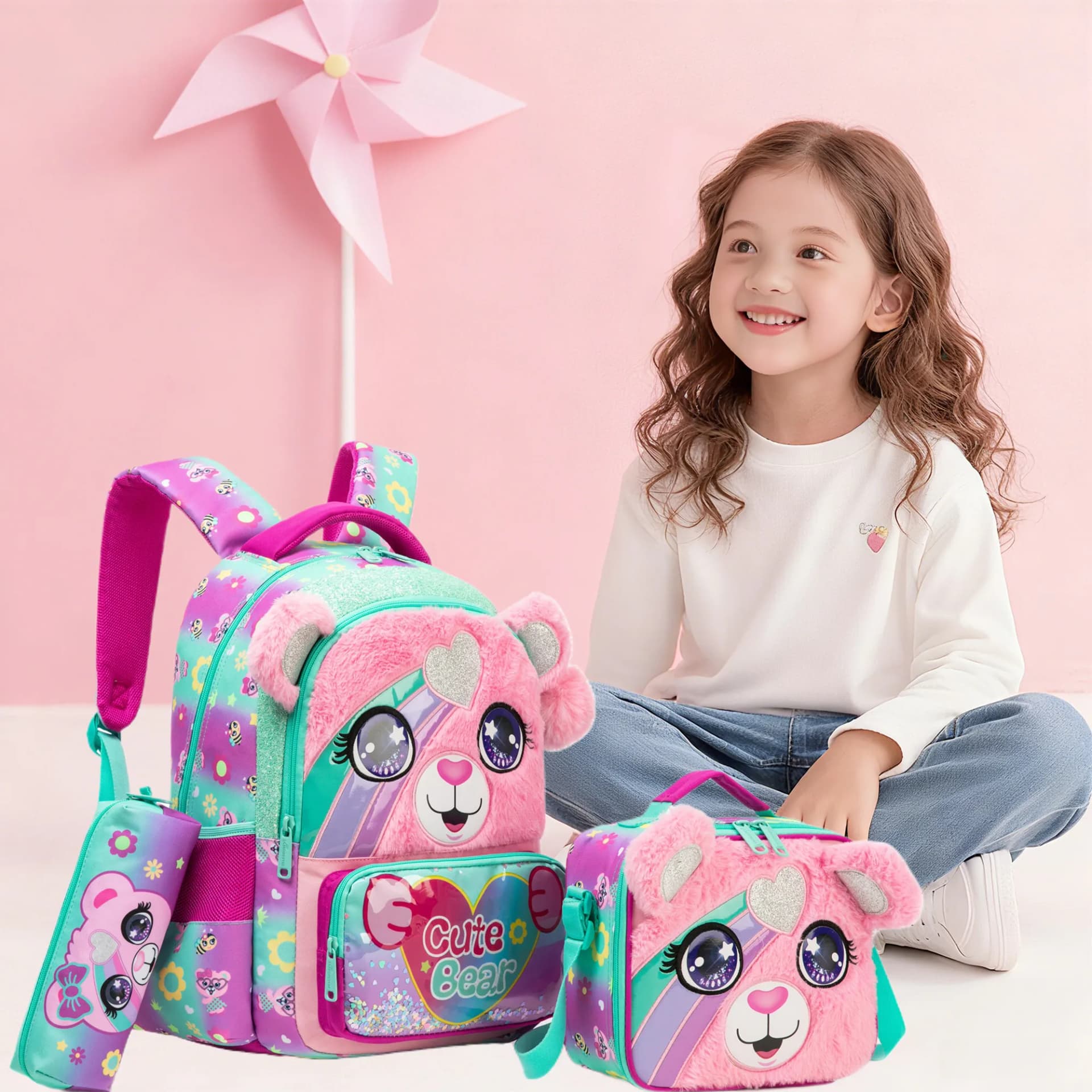 Girls School Backpack with Lunch Tote Set