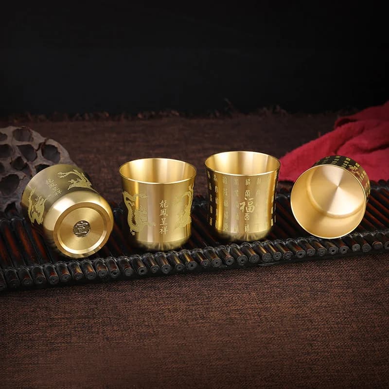 Brass Tea Cup with Engraved Pattern