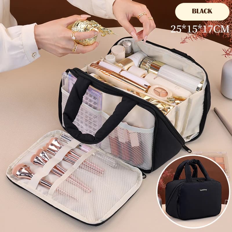 Toiletry Bag with Divider and HandleLarge Capacity Wide-Open Makeup Organizer Zipper Closure New Design Cute Travel Cosmetic Bag