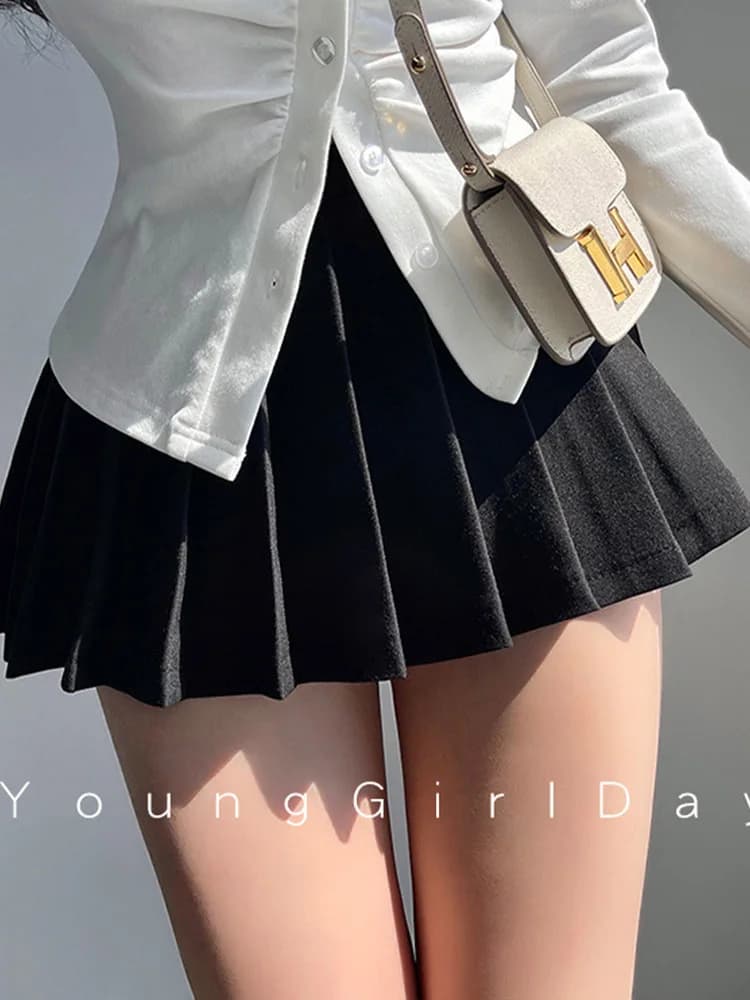 High-Waist Pleated A-Line Mini Skirt