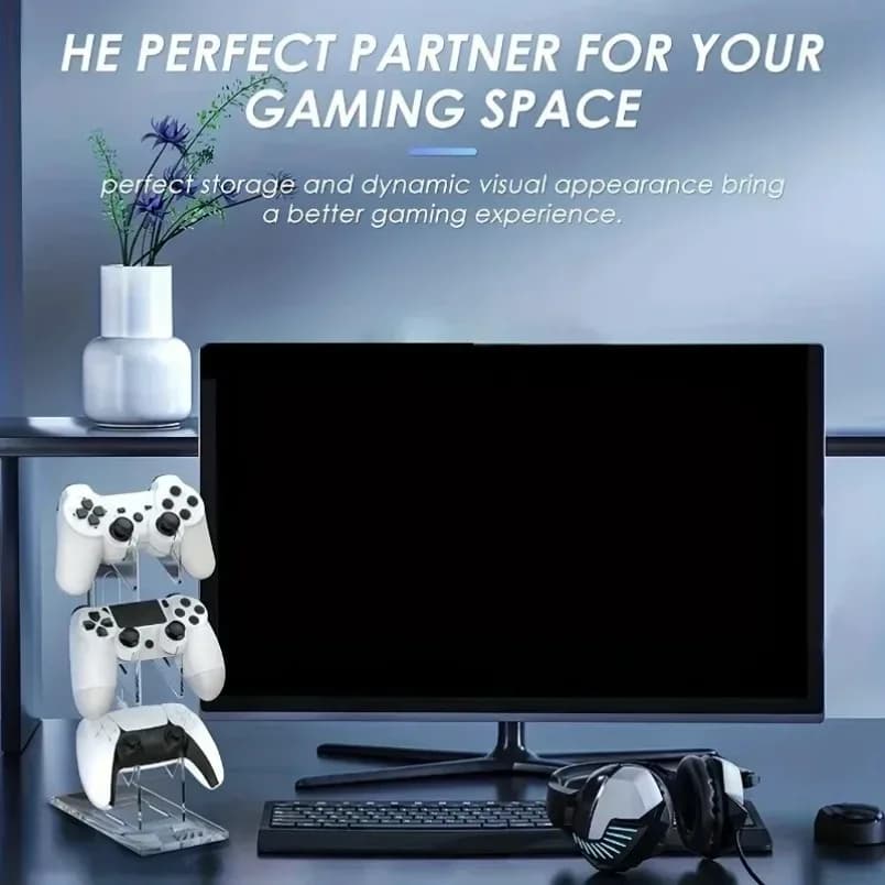 Gaming Accessories 3 Tier Controller Stand Headphone Hanger Game Storage Rack Space Saving for PS5 PS4 Desktop Setup