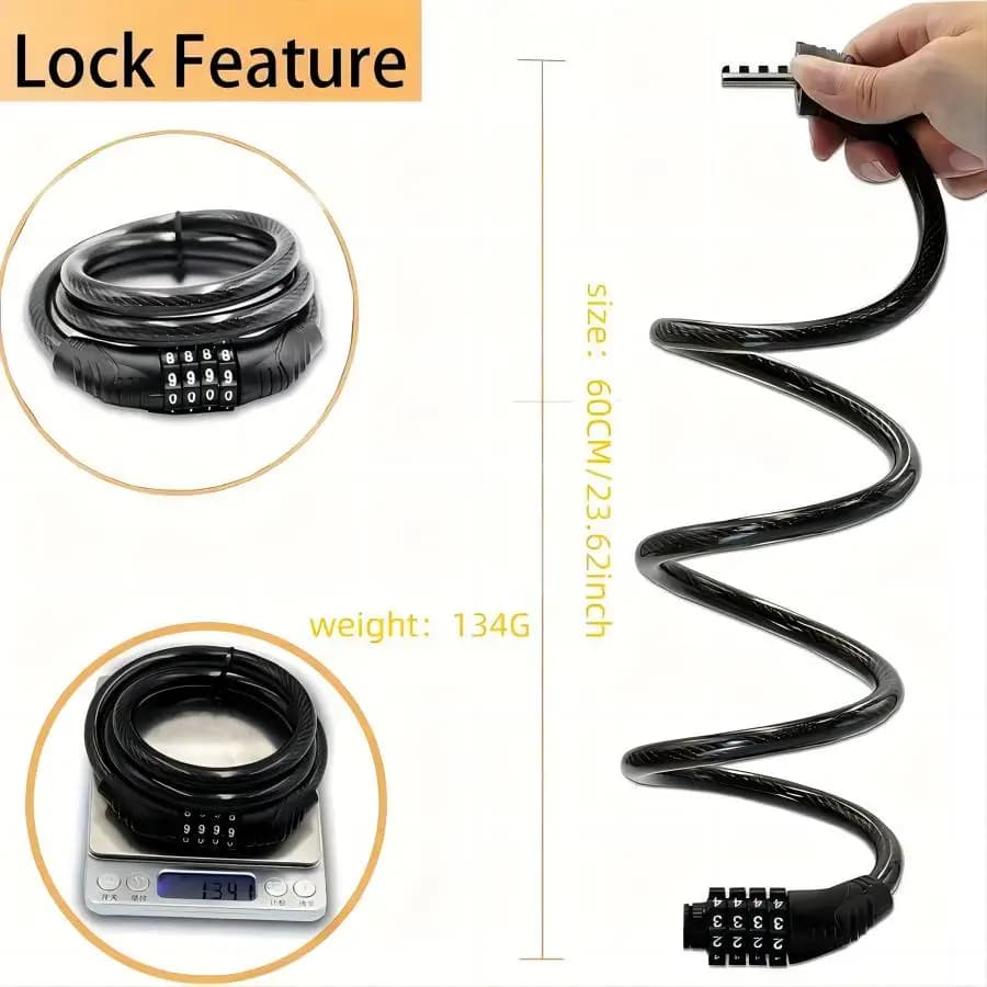 4-Digit Resettable Coil Cable Bike Lock