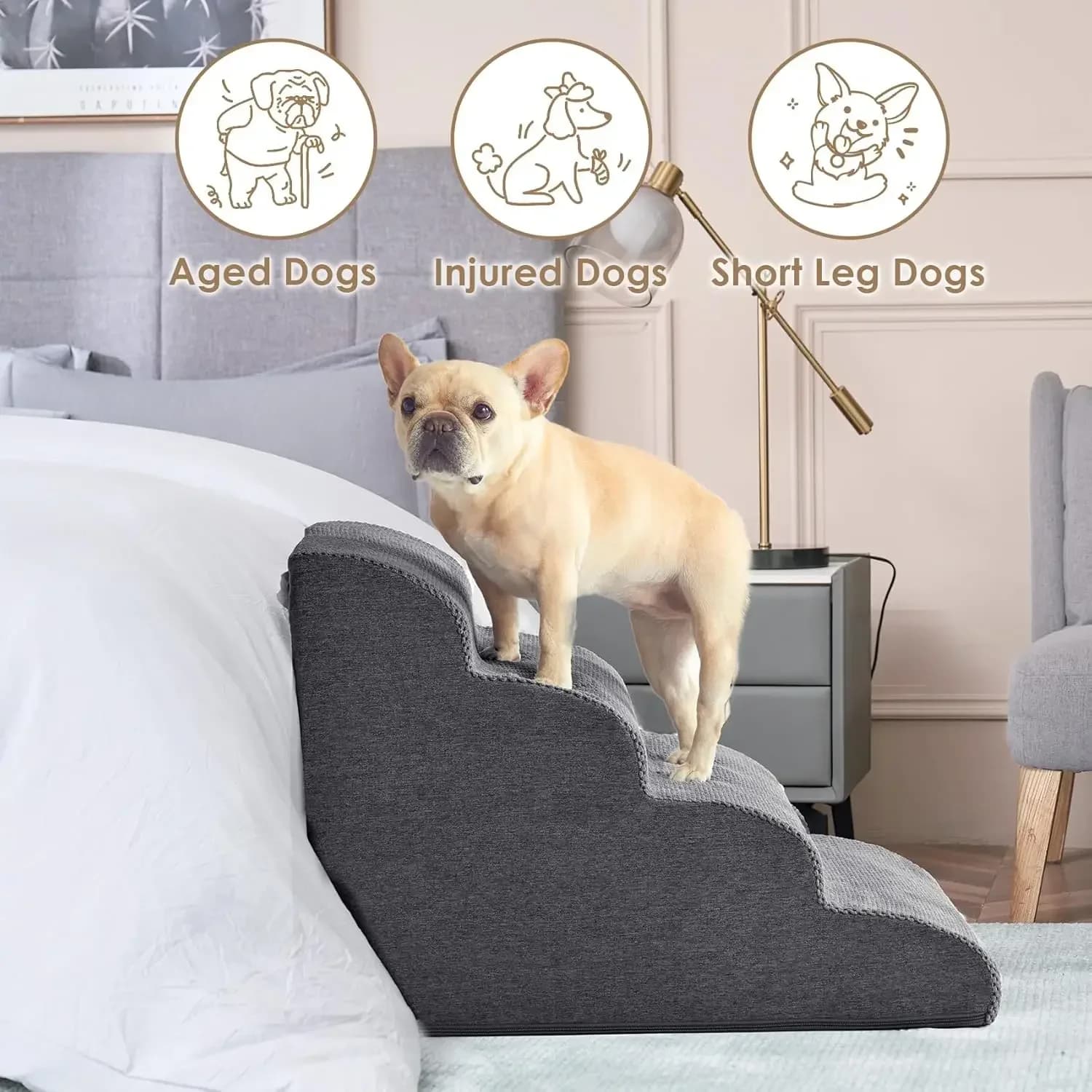 Curved Foam Pet Stairs with Washable Cover