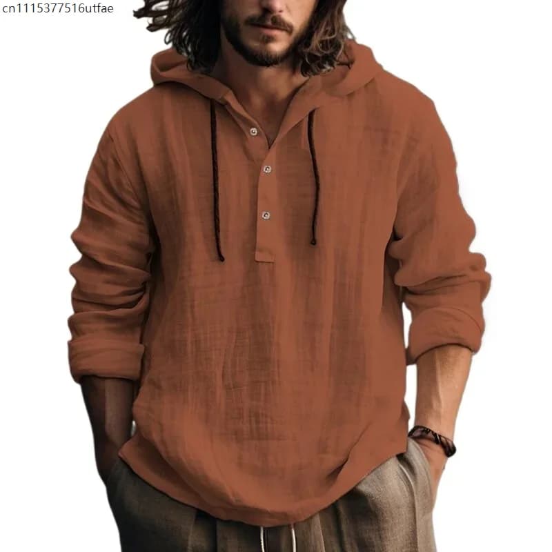 Men's Casual Linen Blend Hoodie Shirt