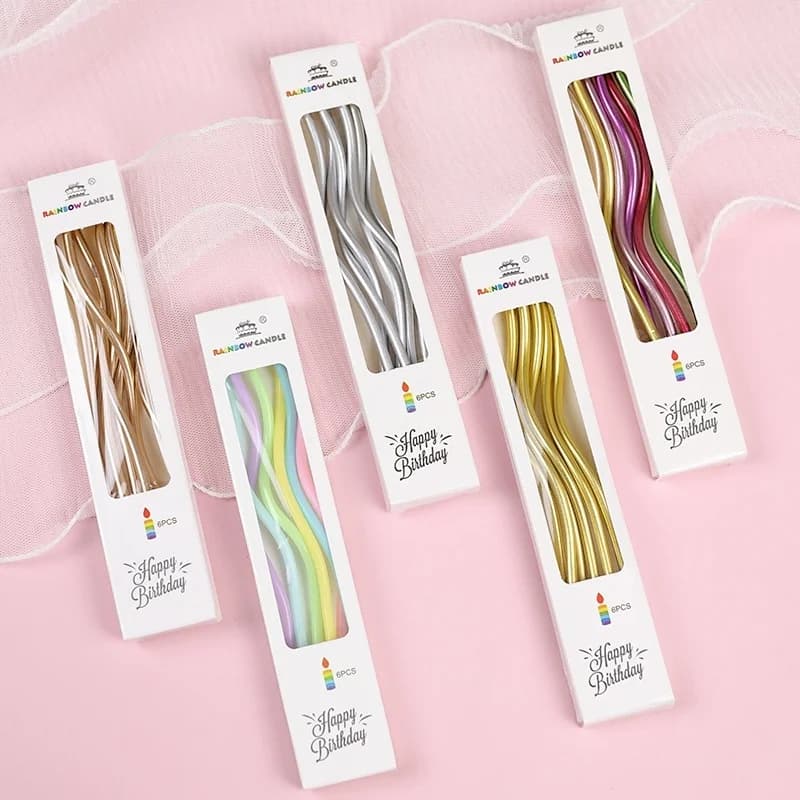 Metallic Twisted Cake Candles - Pack of 6