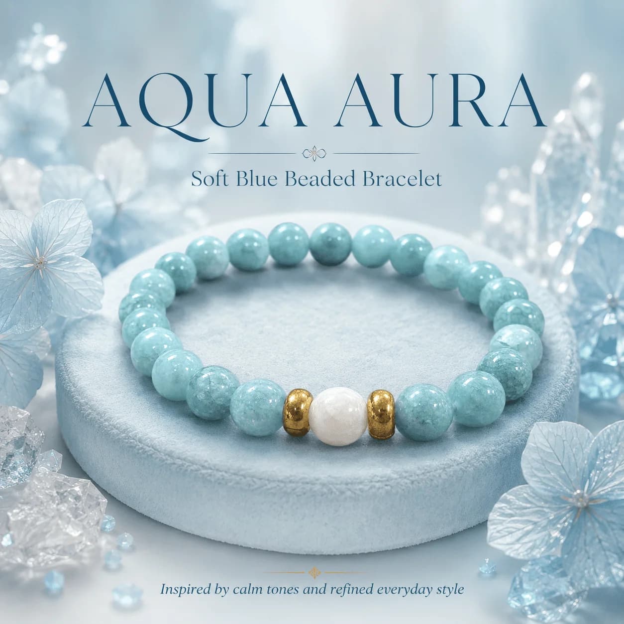 Aqua Blue Beaded Stretch Bracelet