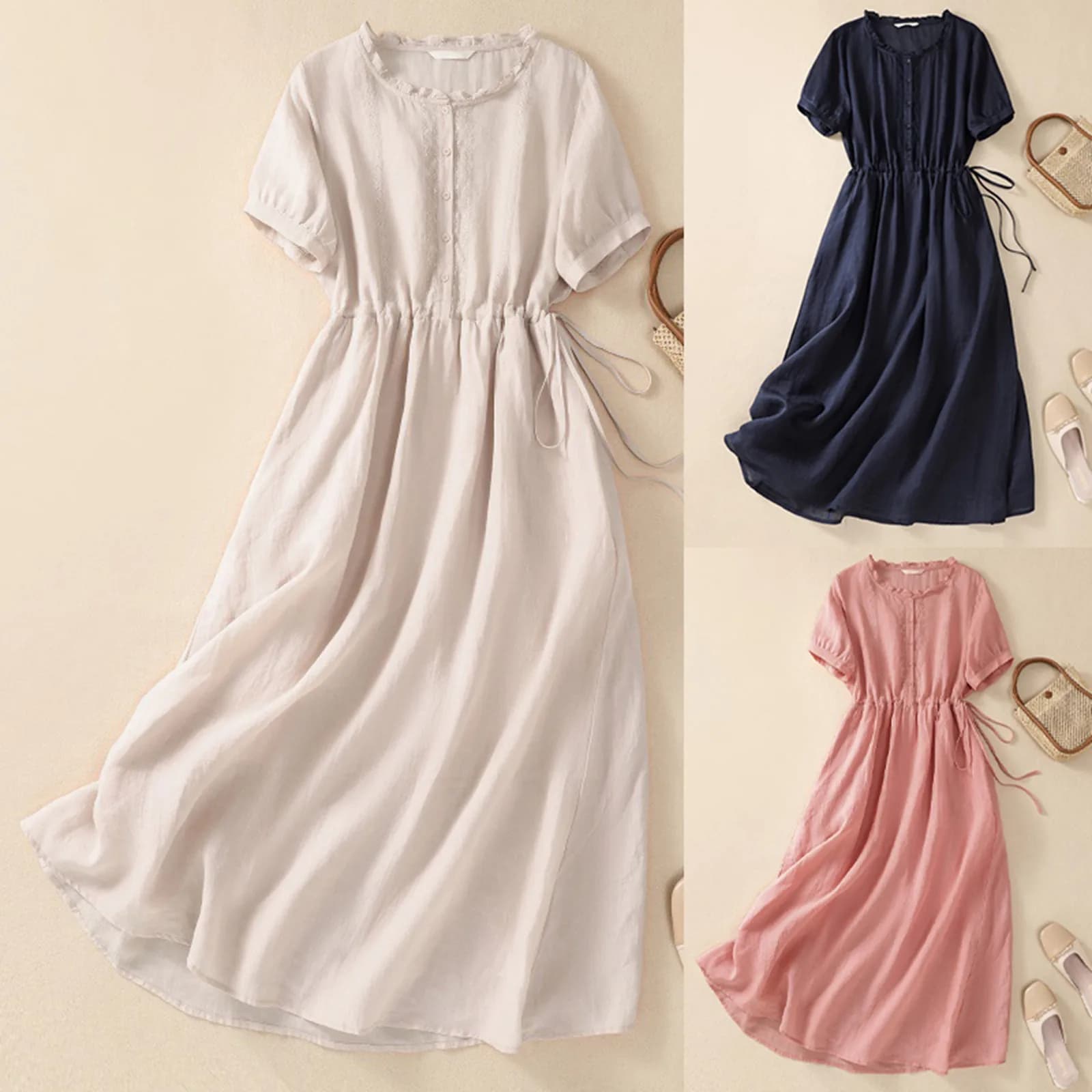 Women'S Elegant Dresses Outfits Womens New Cotton And Art Commuting Simple And Solid Color Light Vestidos En Oferta LiquidacióN