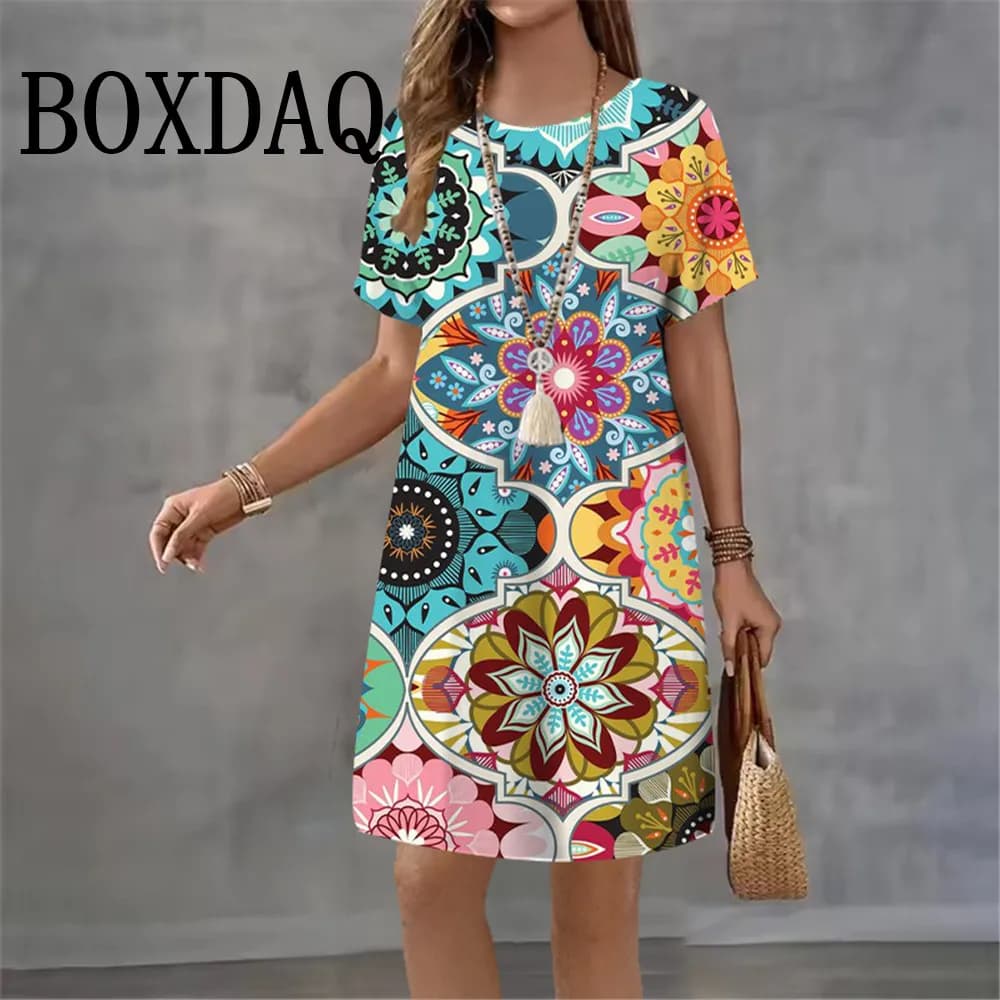 Geometric Ethnic Print Summer Dress