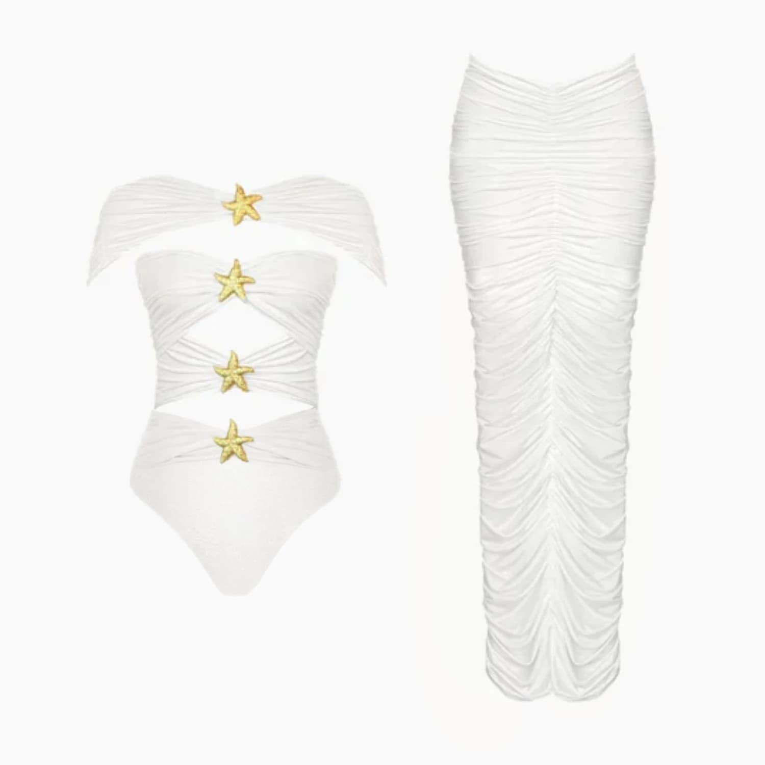 Hollow Shiny Shell Bikini With Cover Up