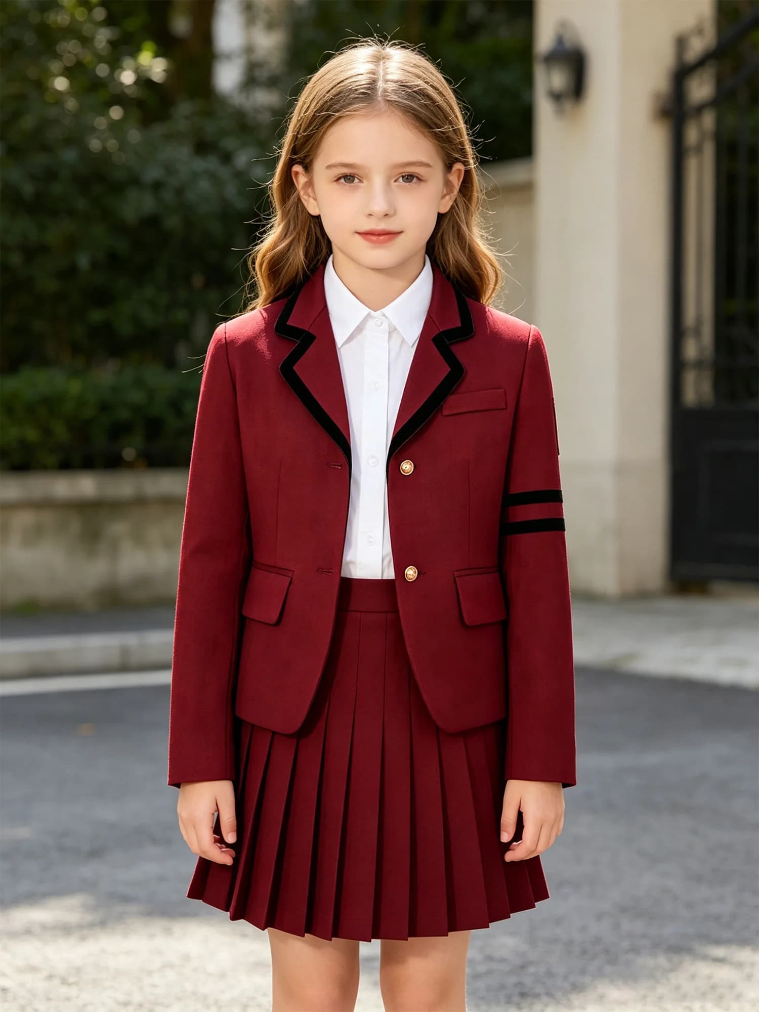 Kids School Uniform Blazer with Lapel Collar