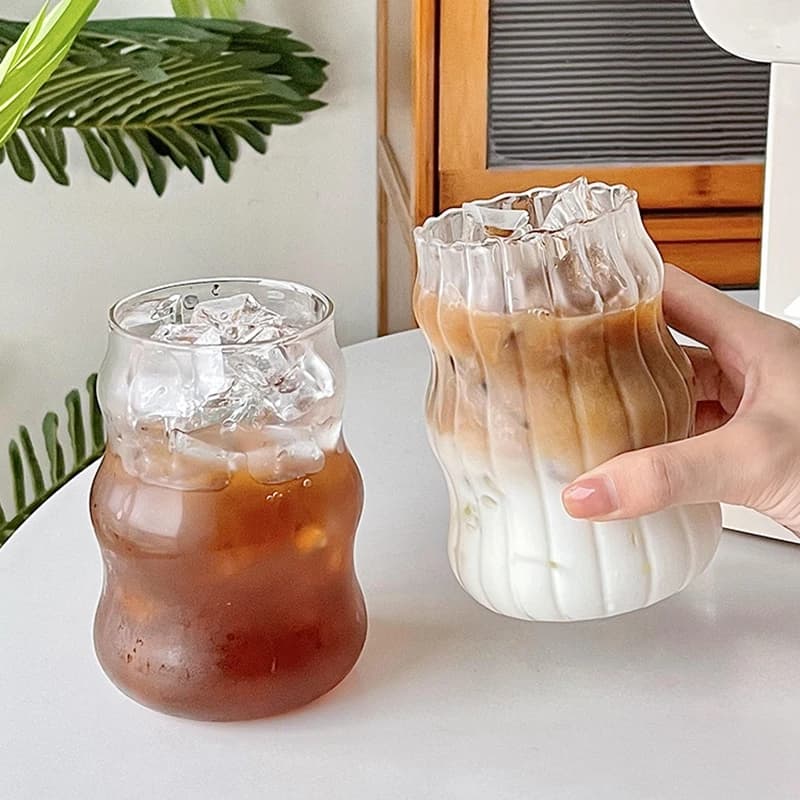 Glass Drinking Cup with Grip Pattern