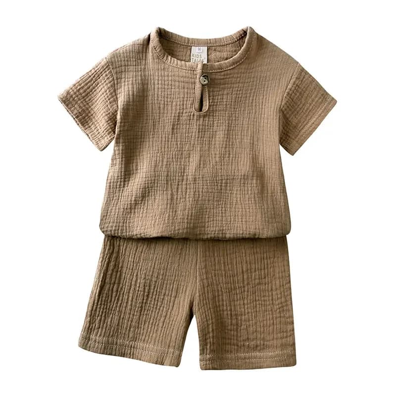 Cotton Linen Kids Clothing Set Short Sleeve