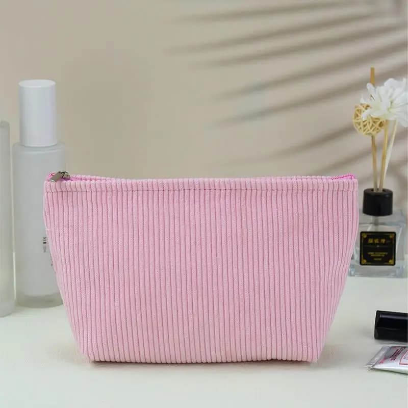 Toiletry Bag for Travel Corduroy Cosmetic Organizer with Sanitary Pad Pouch Cute Design for Women