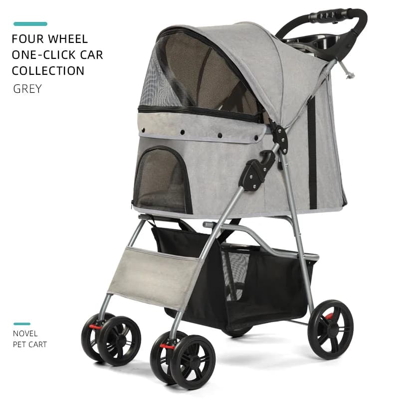 Foldable Pet Stroller with Safety Leash