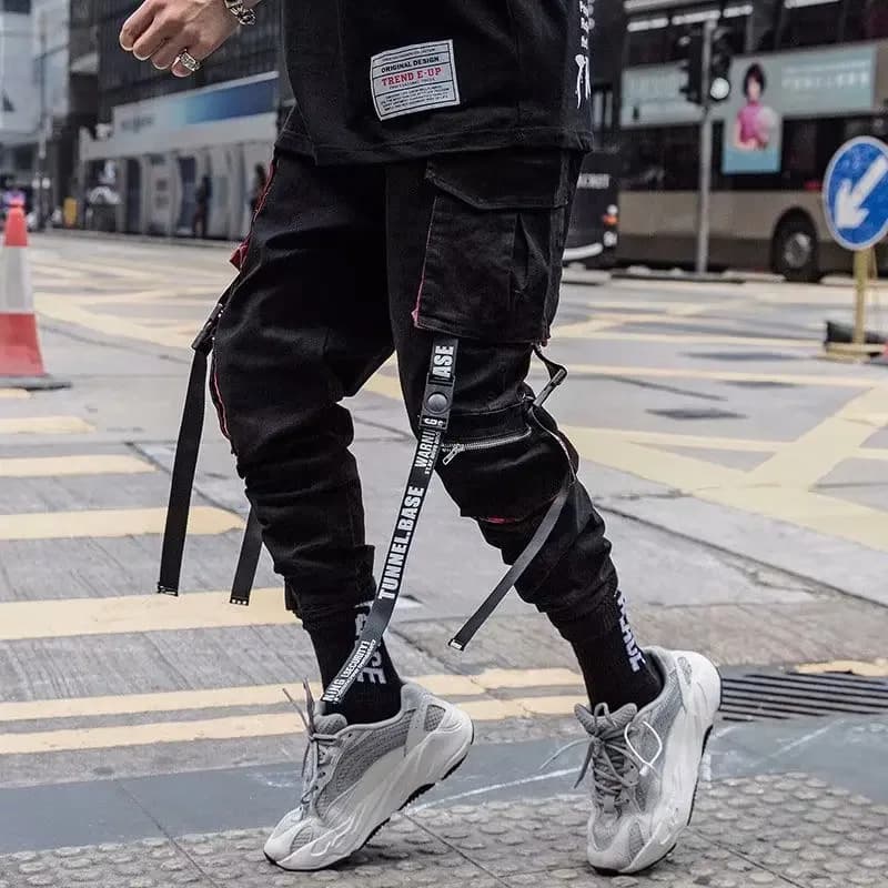 Men's Cargo Jogger Pants with Ribbons