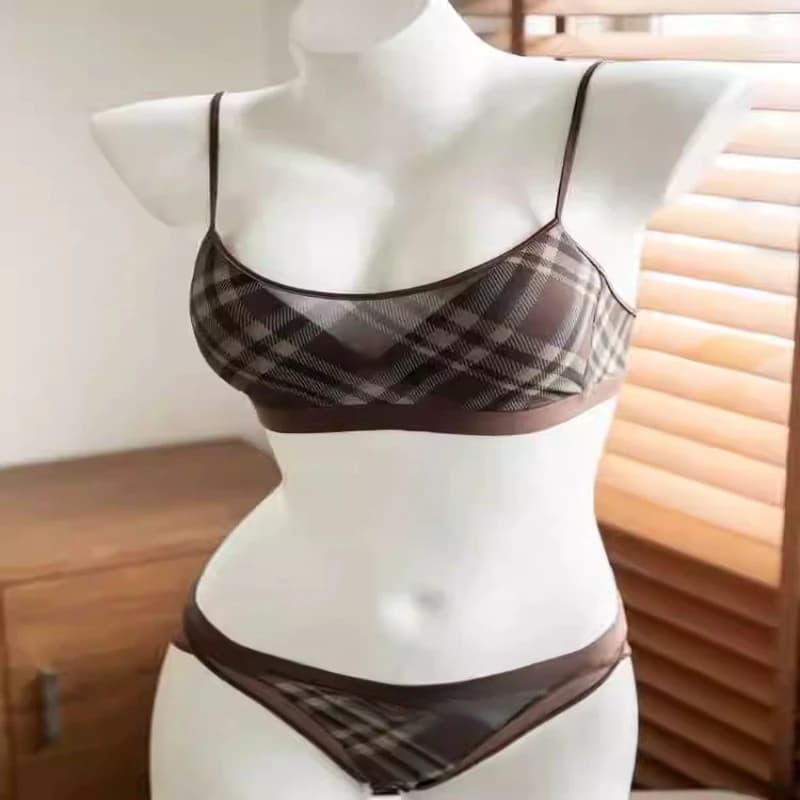 Women's Retro Plaid Push-Up Bra Set