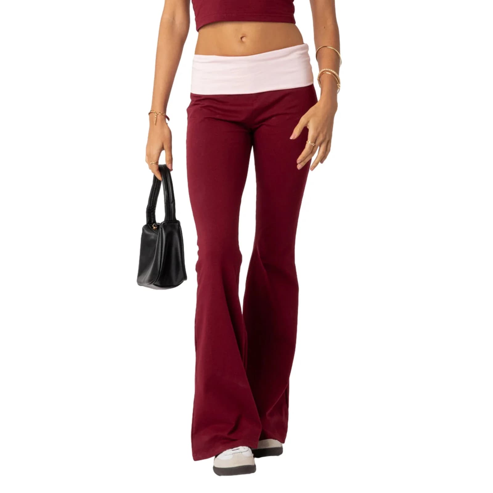 Women Fashion Flared Pants Casual Contrast Color Creativity Elastic Waist Bell Bottoms Bootcut Trousers Y2K 2024 New Streetwear