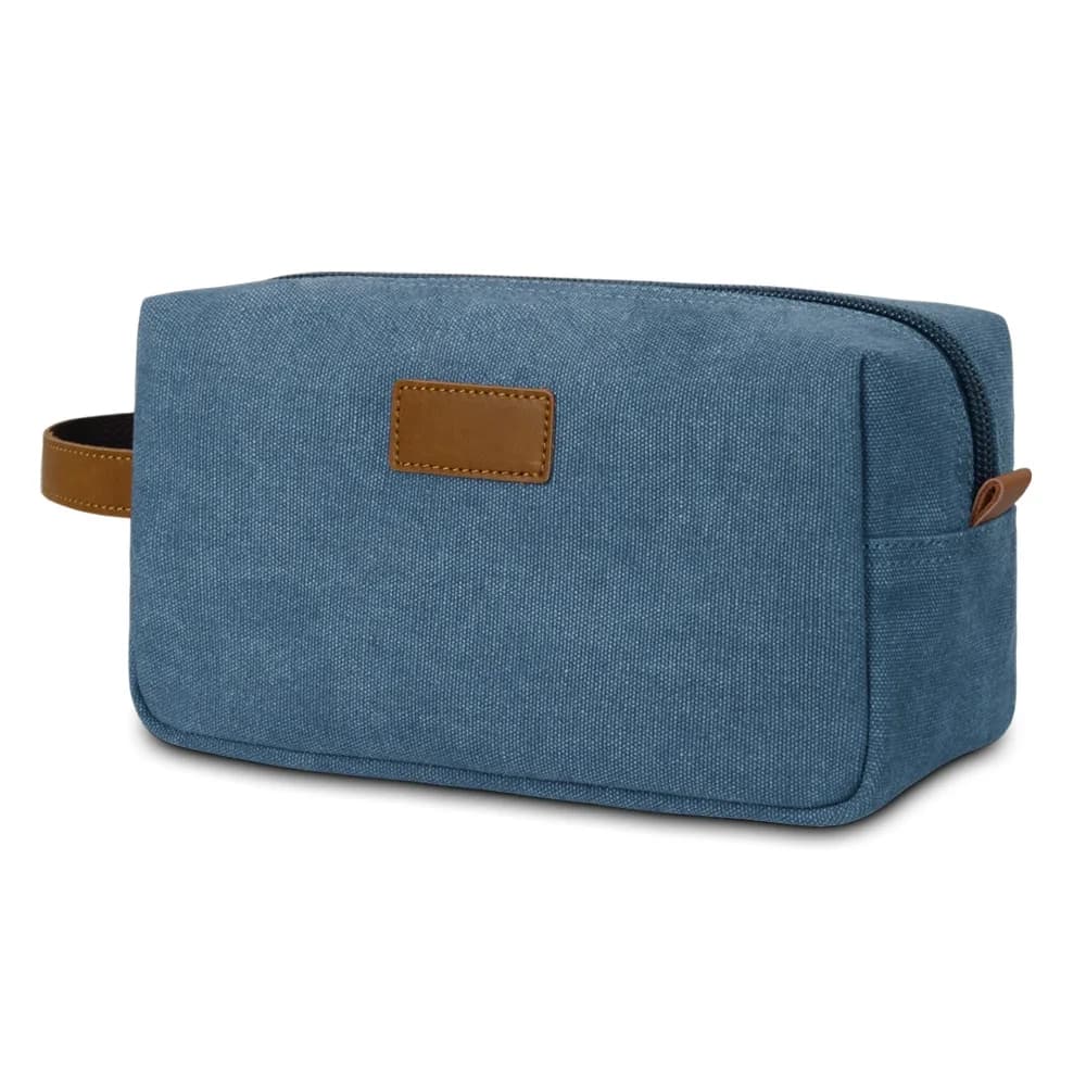 Toiletry bag, travel hand-held waterproof canvas patchwork, crazy horse leather storage, fashionable and retro makeup bag