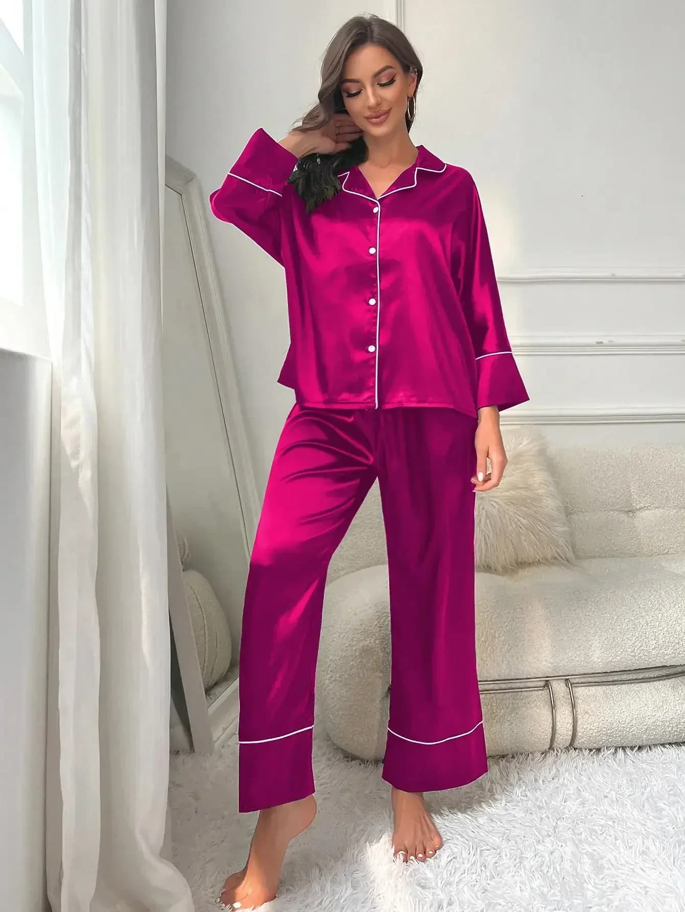 Women's Satin Pajama Set Long Sleeve