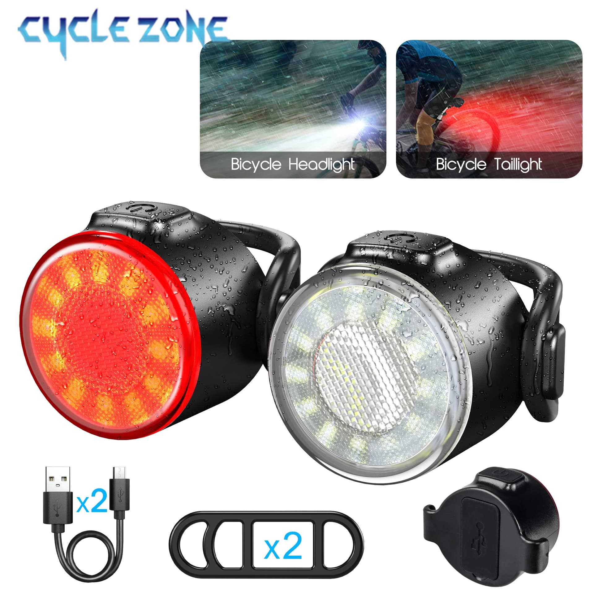 Bike Front and Rear Light Set USB Rechargeable