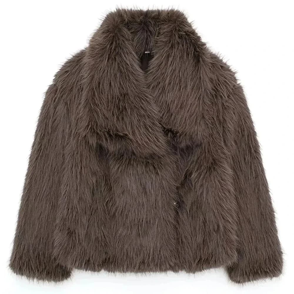 Women's Cropped Faux Fur Cardigan Coat