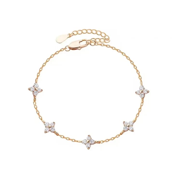 Crystal Four Leaf Flower Gold Stainless Steel Bracelet